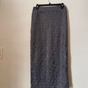 Womens Maxi Skirt Size M Gray Sequin Boucle Straight Pencil Midi Lined